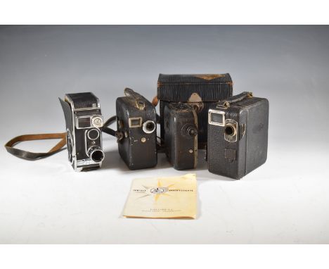 Four cine cameras comprising Bolex Paillard B8SL, Pathescope Motocamera in original case, further Pathescope and Continsouza 