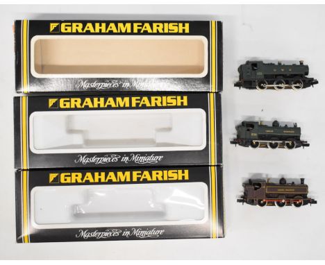Three Graham Farish N gauge model railway pannier tank locomotives limited edition London Transport and two GWR, both origina