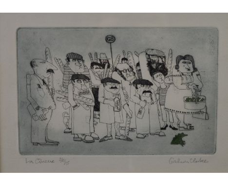Graham Clarke (born 1941) signed limited edition (29/75) multiple portrait 'La Queue', signed and titled to lower margin and 