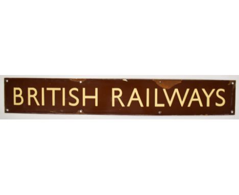 British Railways Western region vintage enamel poster board or similar sign, 10 x 68cm, mounted on wooden board