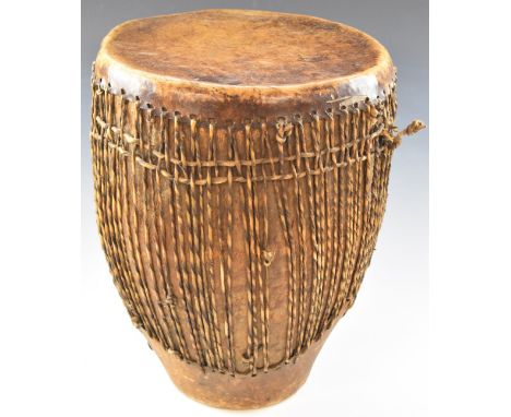 African bongo drum with hide skin and strainers