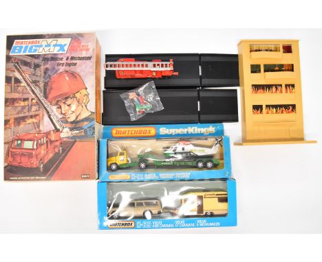 Three Matchbox diecast model gift sets comprising Superkings Helicopter Transporter K92, Volvo and Caravan K69 and Matchbox B