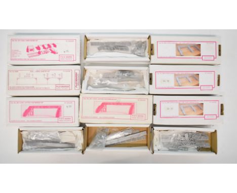 Seven P&amp;D Marsh N gauge model railway kits including footbridges and signal gantry