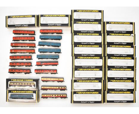 Nineteen Graham Farish BR and Post Office N gauge model railway coaches, all in original boxes.