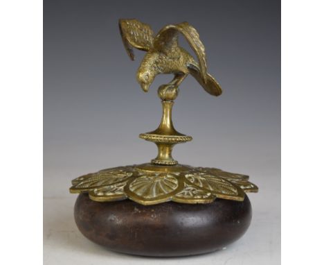 Brass or similar model of a bird with outswept wings, currently mounted on a brass and wooden base but would suit as vintage 