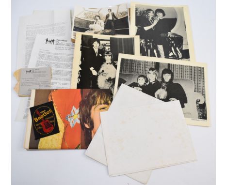 Beatles Fan Club items including membership card, the last newsletter, 1967 Sgt Pepper poster, 1968 poster, 1969 poster, sew 