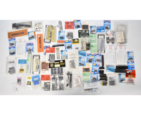 Collection of N gauge model railway rolling stock kits and parts, including Peco, Parkside Dundas and Knightwing