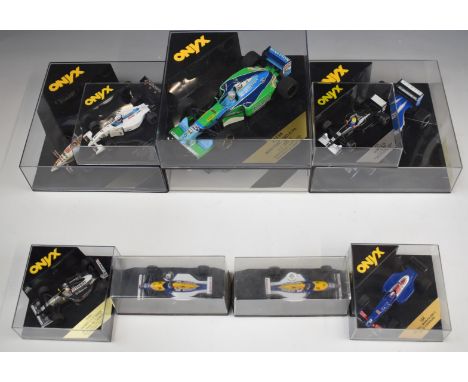 Ten Onyx diecast Formula 1 and Indycar models in various scales to include Benetton Ford B194 JJ Letho, K-mart Havoline Lola 