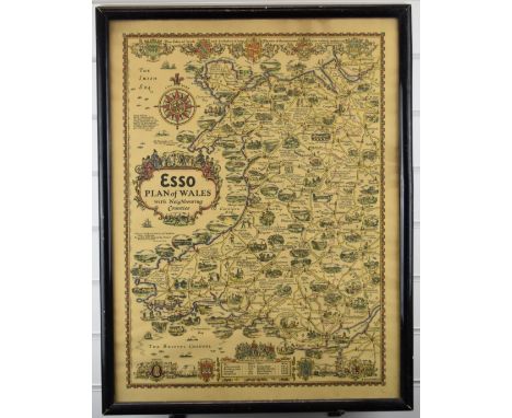 Vintage ESSO advertising map of Wales, 67 x 50cm, in black frame