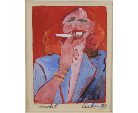 Gerson Leiber (1921-2018) watercolour and gouache portrait of a lady 'Model', signed, dated 83 and titled to lower margin, 7 