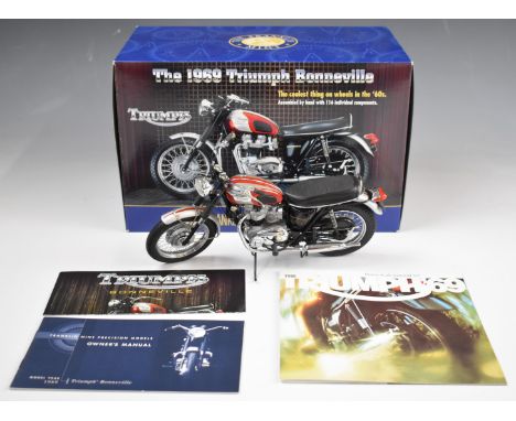 Franklin Mint 1/10 scale diecast model 1969 Triumph Bonneville, in original box with related paperwork