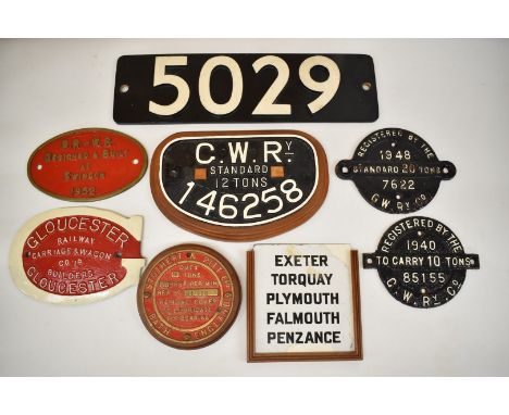 Railway wagon and similar plates to include GWR wagon plates, BR-WR 1952, enamel Penzance destination board, replica smokebox