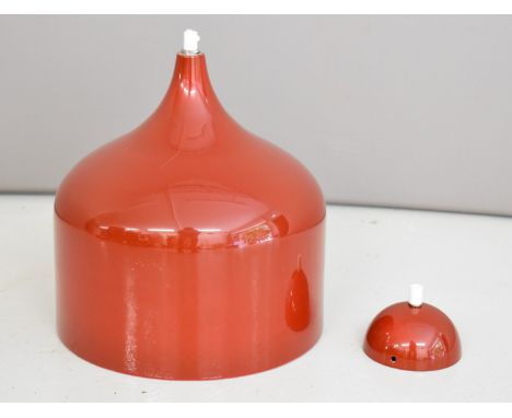 Two retro style hanging lamps, one red, height of lamp 29cm