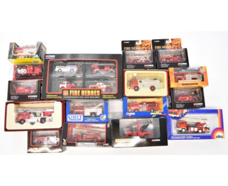 Sixteen Corgi and similar diecast model fire engines to include Corgi Showcase Collection 'Fire Heroes Classic American Fire 
