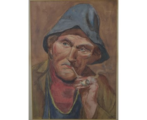 Watercolour portrait of a fisherman, initialled LWM lower right 36 x 26cm, in gilt frame. Provenance: Painted by Lewis Wayne 
