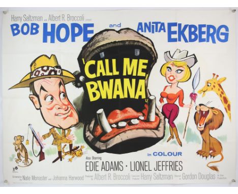 Call Me Bwana (1963) British Quad film poster for the British comedy starring Bob Hope and Anita Ekberg and produced by James