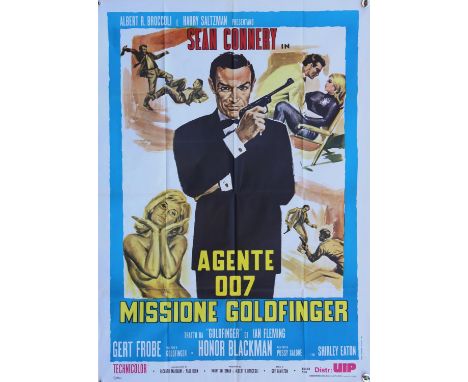 James Bond Goldfinger (R-1970's) Italian Two Foglio film poster, starring Sean Connery, folded, 39 x 55 inches. 