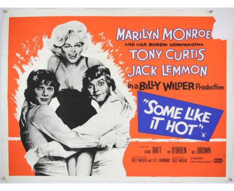 Some Like It Hot (R-1961) British Quad film poster, starring Marilyn Monroe, Tony Curtis & Jack Lemmon, United Artists, folde