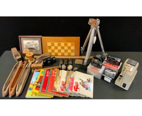 Boxes &amp; Objects - specimen eggs;  backgammon;  Pentax cameras;  Meter Rule; books etc 