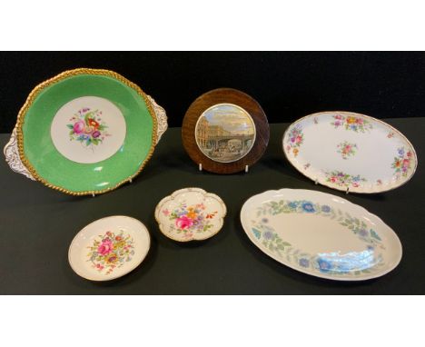 A Prattware pot lid, Holborn Viaduct;  Coalport floral plate; Minton, Wedgwood etc 