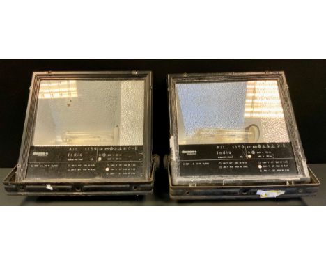 Industrial lighting- a pair of Disano Illuminations 250 watt 1159 halogen flood lights, 42cm x 44cm 