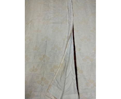 A large pair of Charles Rennie Macintosh Roses design Ivory White lined curtains, approx 210cm wide, 285cm drop (2) 