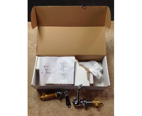 A traditional 3TH black lever basin mixer tap and pop-up waste, boxed.