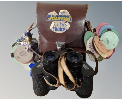 A pair of Carl Zeiss Jena 8 x 30 field glasses in leather case together with a large quantity of horse racing ticket stubs 