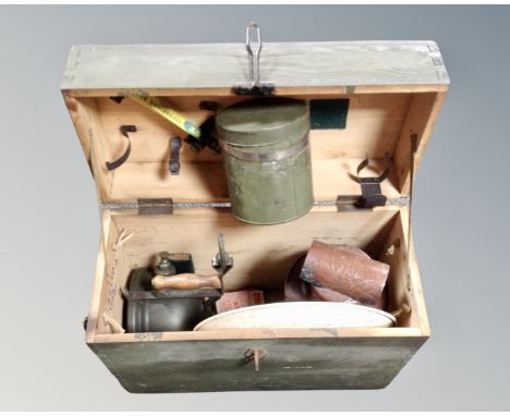 A vintage Tilley lamp with accessories with fitted pine crate 