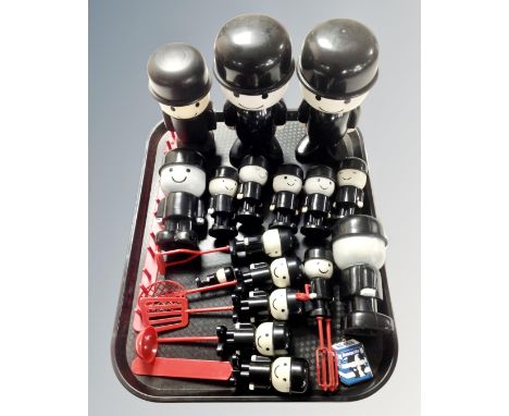 A quantity of vintage Airfix plastic home pride figures together with a further set of six home pride utensils on rack 