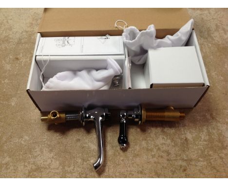 A traditional 3TH black lever basin mixer tap and pop-up waste, boxed.