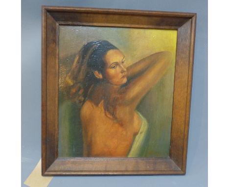 20th Century Dutch School, 'In Thoughts of you...', portrait of a semi-nude lady, oil on panel. 36cm x 32cm 