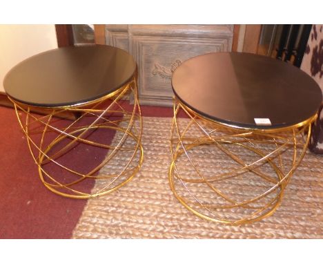 A pair of Contemporary gilt metal lamp tables with ebonised tops
