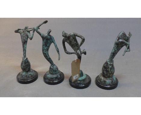 Four bronze studies of musicians