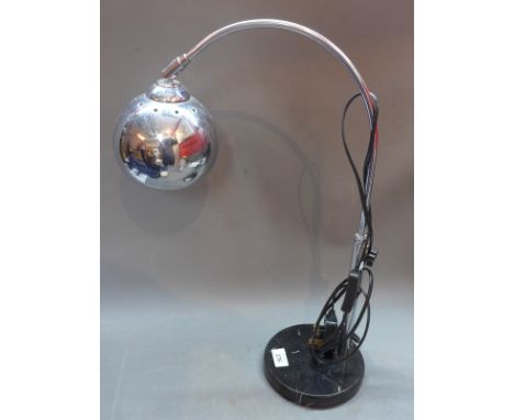 A Chrome arc table lamp, raised on circular faux marble base, H:52cm