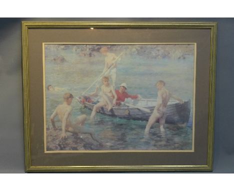 After Henry Scott Tuke RA RWS (British, 1858-1929), Swimmers in state of undress, print, 44 x 61cm