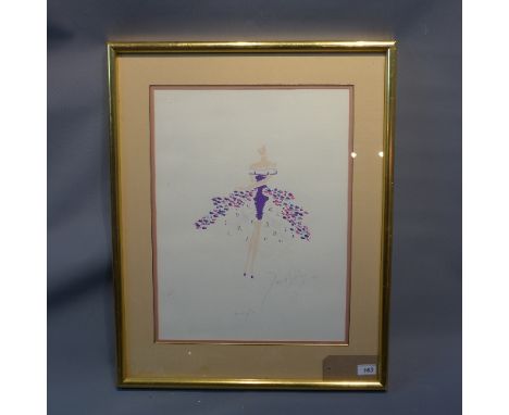 David Shilling, a watercolour sketch of a dress design, signed in pencil and dated 1988. 52x38cm 