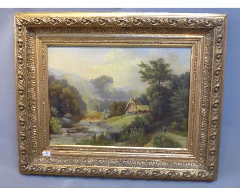 Johann Sander / Johann Jungblut (1860/1912), an oil on canvas depicting a cottage in a landscape scene, signed lower right, s