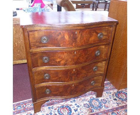 A 19th Century mahogany serpentine chest of four drawers, raised on carved bracket feet. H-85cm, W-76cm, D-47cm 