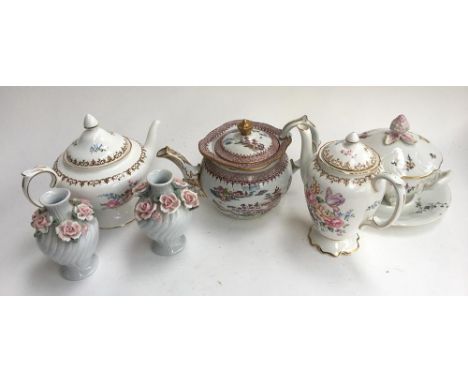 A Crown Staffordshire 'England's Bouquet' coffee pot and teapot, a Haviland Limoges tureen hand painted with floral sprays, a