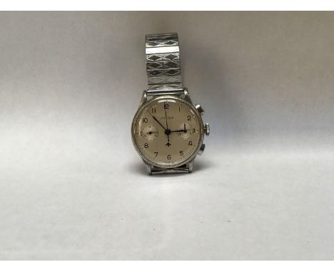 An unusual mid-20th century gents stainless steel Lemania chronograph wristwatch, possibly a 15 TL with double pushers, the s