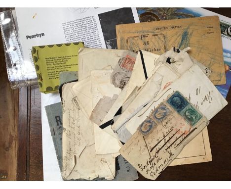 A small collection of assorted Victorian stamps on paper, including Penny reds etc. Together with a Penrhyn first day cover a