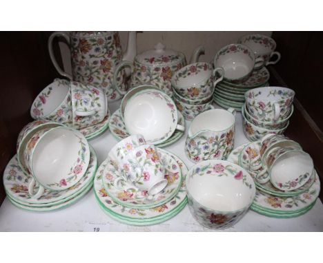 SECTION 19.  Minton 'Haddon Hall' pattern tea and coffee set including six large teacups and seven saucers, eight smaller tea