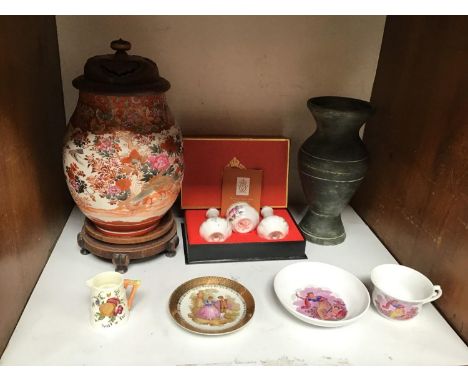 SECTION 6. A large Japanese satsuma jar and cover, together with a Royal Crown Derby 'Posies' pattern three-piece condiment s