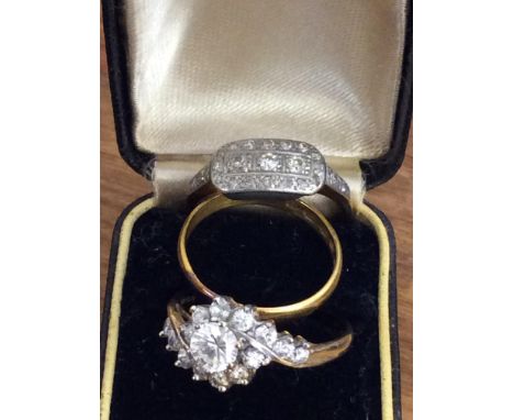 22ct gold wedding ring, 2.08g, 9ct gold ring set with white stones, 2.74g, and a 18ct gold and diamond broken ring (broken sh