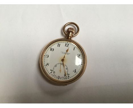 A 9ct gold J W Benson open-faced pocket watch, the white enamel dial with Arabic numerals denoting hours and subsidiary secon