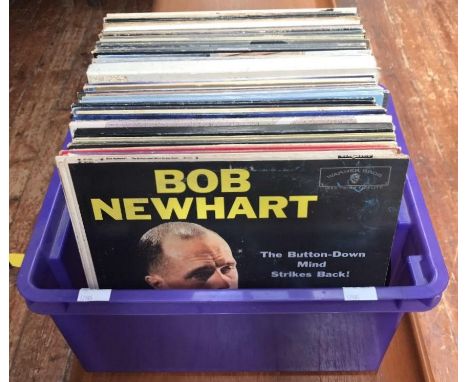 56 assorted vinyl records including The Rolling Stones, George Carlin, Deep Purple, The Moody Blues, Lynyrd Skynyrd and Yes 
