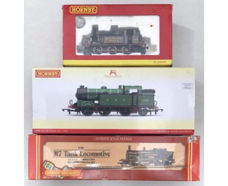 Three Hornby "OO" gauge model railway locomotives. R.1-3 M7 Tank Locomotive, Southern 249, 0-4-4T, Green Livery &amp; R2406, 