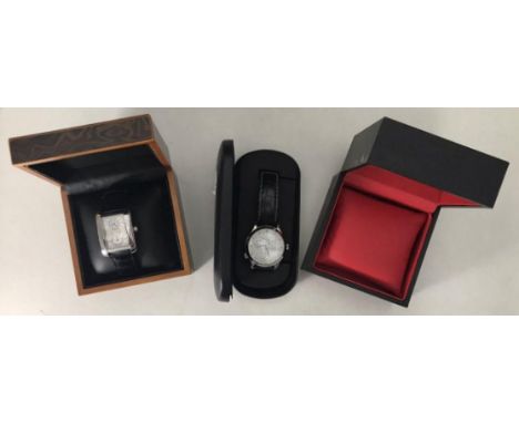A gents Compast automatic wristwatch, the white enamel dial with applied silver batons denoting hours and subsidiary, day, da