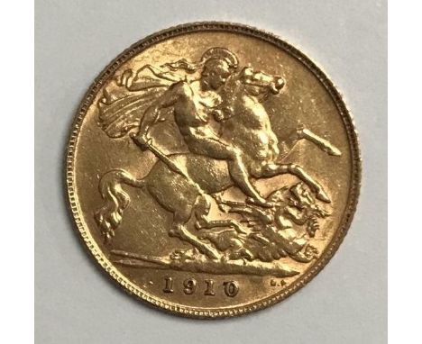 A 1910 22ct gold half-sovereign, gross weight approximately 4g 